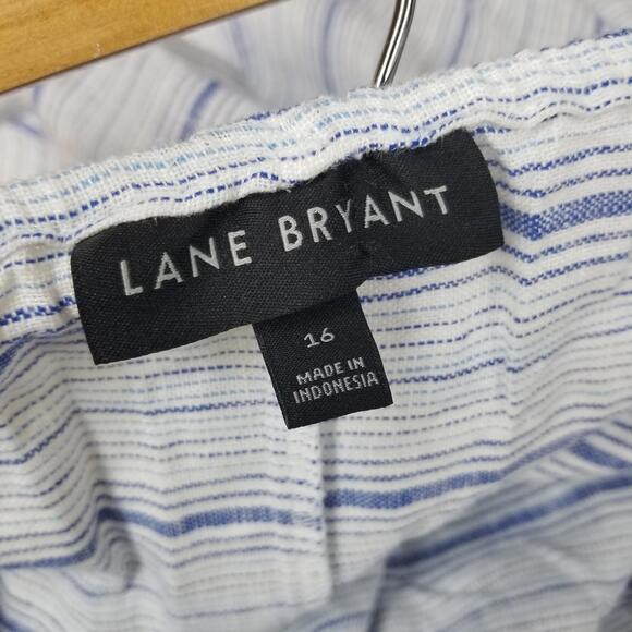 Lane Bryant Linen Blend Cami Tank Top Womens 16 Plus White Blue Striped - Picture 7 of 10